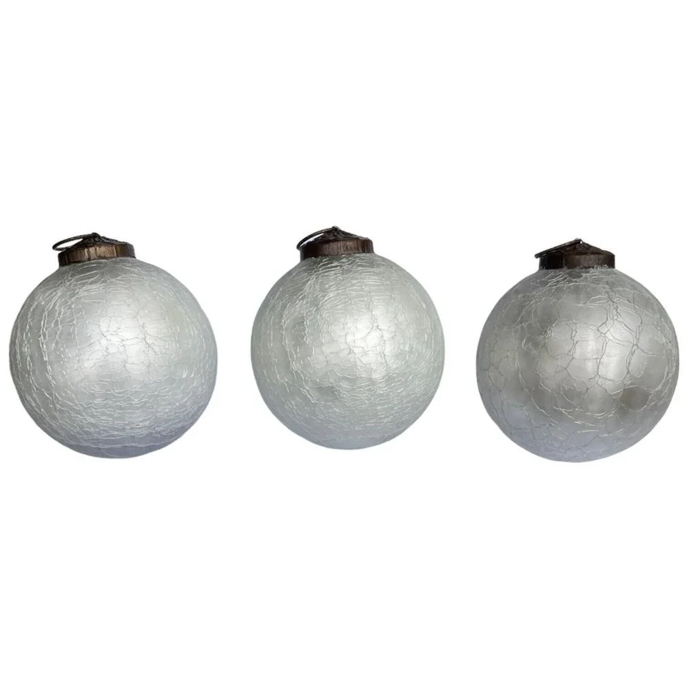 3‎ Vintage Kugel Style White Crackle Glass Christmas Tree Ornaments 3 Inch Retro